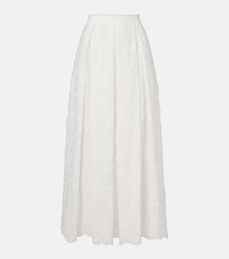 Elie Saab Embroidered cotton-blend midi skirt