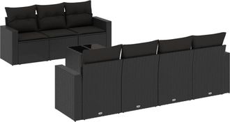 vidaXL Set De Sof&aacute;s De Jard&iacute;n 8 Piezas Y Cojines Rat&aacute;n Sint&eacute;tico Negro Vidaxl