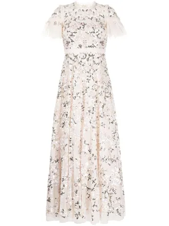 Needle & Thread Avondjurk met geborduurde bloemen - Beige