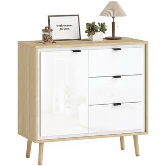 OEM Aparador Para Sal&oacute;n Moderno Con Puerta 3 Cajones Estante Ajustable Para Comedor Entrada 80x35x77 Cm Blanco Y Roble