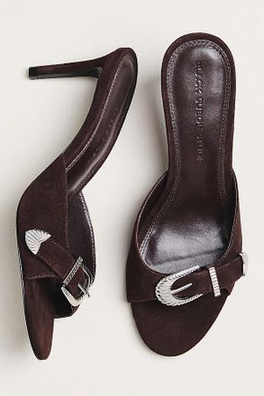 Black Suede Studio Elena Buckle Mule Heels