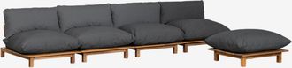 Sklum Sklum Divano Modulare Reclinabile 4 Pezzi Con Puff In Legno Di Acacia Brina Grigio Antracite