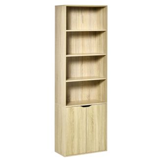 OEM Estanter&iacute;a Librer&iacute;a Armario De Libros Con 4 Compartimentos Abiertos Y 2 Puertas Para Sal&oacute;n Oficina 59x29x180 Cm Natural