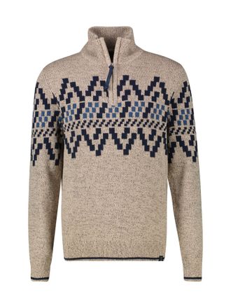Lerros Norwegerpullover LERROS LERROS Troyer mit Norwegermuster in &Uuml;bergr&ouml;ssen, Herren, Gr. 4XL, beige (tender beige melange), 67% Baumwolle, 33% Polyacryl, 