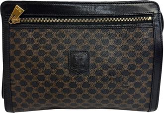 Celine Macadam Black Brown Leather Clutch Bag Pouch (Pre-Owned)