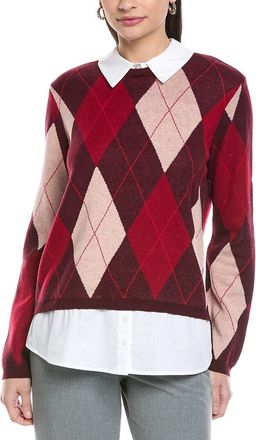 CeCe by Cynthia Steffe Argyle Twofer Wool-Blend Sweater