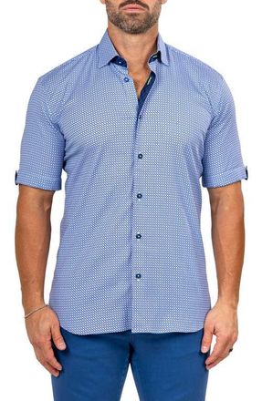 Maceoo Galileo Marthyr0224 Blue Short Sleeve Button-Up Shirt at Nordstrom, Size 3