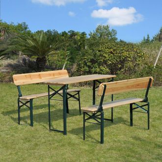 OUTSUNNY 3PC Wooden Garden Picnic Set Patio Dining Beer Table Bench Chair Party in Natural
