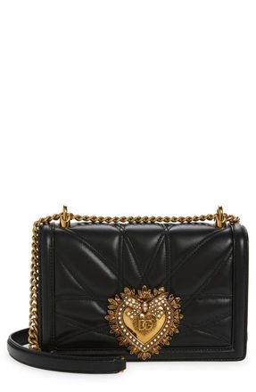 Dolce & Gabbana Devotion Logo Heart Lambskin Crossbody Bag in 80999 Black at Nordstrom