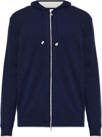 Eleventy Truien & Vesten, Heren, Blauw, S, Leer, Cashmere Hooded Cardigan
