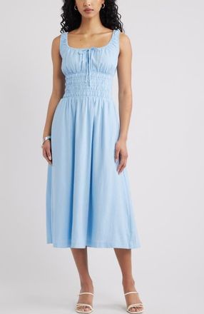 Open Edit Smocked Waist Midi Dress in Blue Cerulean at Nordstrom, Size Xx-Small