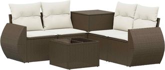 vidaXL Juego De Sof&aacute; 6 Uds. Marr&oacute;n Y Crema Blanca Vidaxl