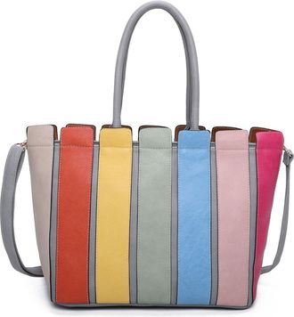 Generic Womens Multicolour Striped Tote Bag with Top Zip Closure - Large Shoulder Handbag with Detachable Crossbody Strap, Internal Zip & Slip Pockets - Styli