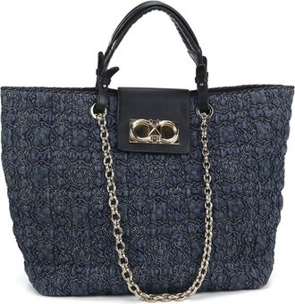 Ferragamo Navy Denim Tote Bag (Pre-Owned)