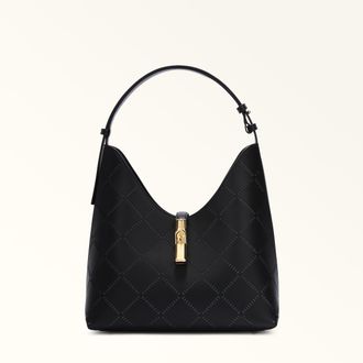 Furla Goccia Shoulder Bag M Nero Black Perforated Sidney Calf Leather Woman