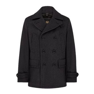Belstaff Double-Breasted Coats, male, Black, L, Milford Peacoat Wool Cashmere Blend Charcoal