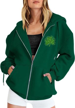 Generic HUIFUAO Saint Patricks Day Costumes Women Irish St Patty Day Hoodies Clover St Paddy Sweatshirts Long Sleeve Tops with Zip (Z01-Green 4, L)