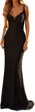 La Femme Womens Fitted Lace Overlay Embellished Prom Dress In Black