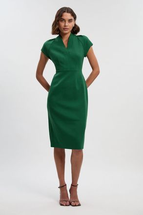 Karen Millen Womens Structured Crepe Forever Pencil Midi Dress - Dark Green - Size 10 UK