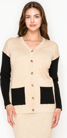 YAL New York Oatmeal Knit Cardigan with Black Sleeves
