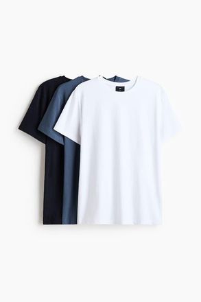 H&M 3-pack Slim Fit T-shirts in Navy Blue/dusty Blue/white at Nordstrom, Size X-Large