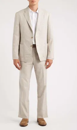 Vince Icon Relaxed Fit Tan Microcheck Wool Suit in Cream/grey at Nordstrom, Size 38