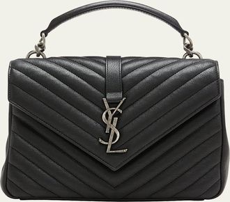 Saint Laurent College Medium Flap YSL Shoulder Bag in Quilted Leather