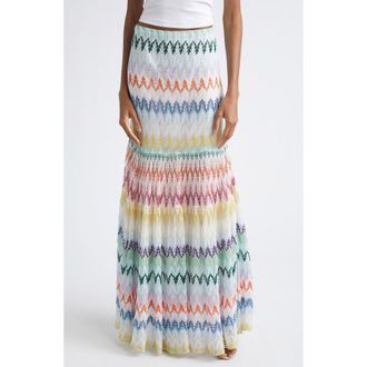 Missoni Tiered Raschel Metallic Zigzag Maxi Skirt in Multicolor On White Base at Nordstrom, Size 40