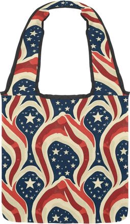 Generic Independence Day Reversible Canvas Shoulder Tote - Double-Sided Print, 12oz Cotton, 27cm Drop, Fold-Flat Bag for Travel, Shopping, Street Outings