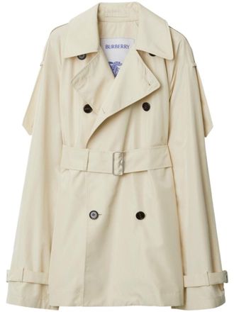 Burberry White Notched Lapel Double-breasted Trench Coat