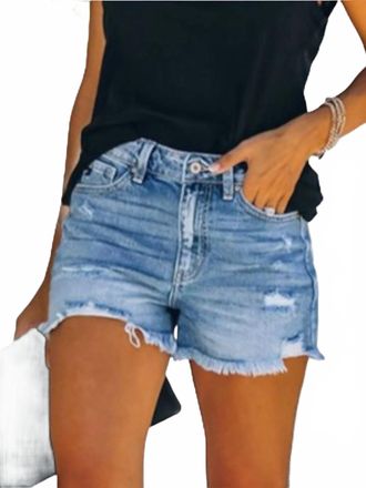 Anna Kaci Distressed Denim Shorts In Blue