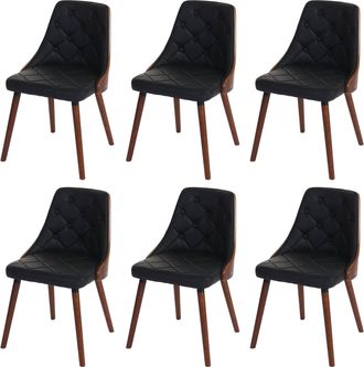 Hhg [nunca Usado] Juego De 6 Sillas De Comedor Hhg-418, Silla De Visita Silla De Cocina, Madera Curvada Nogal, Imitaci&oacute;n Cuero Negro