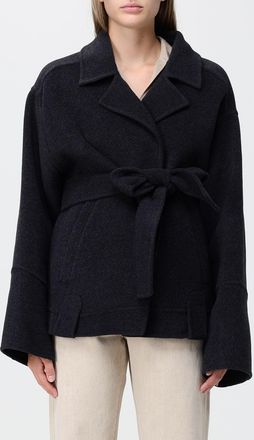 Khaite Cappotto corto a vestaglia in lana con cintura in vita e spalle scese