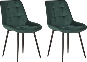 Beliani Beliani - Conjunto De 2 Sillas De Comedor En Terciopelo Verde Oscuro Con Patas De Hierro Con Recubrimiento De Polvo Negras Estilo Moderno Melrose
