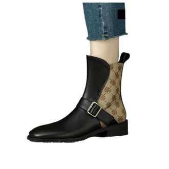 Generic QXDZSW Leather Flat Bot Boots Womens Autumn Winter Small Design Sensation Chic ort Boots Slim Booties