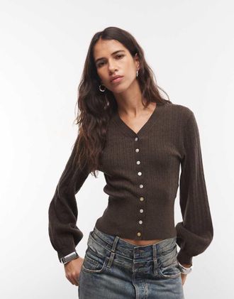 Monki cardigan aderente compatto in marrone cioccolato