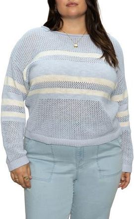 Sanctuary Sporty Stripe Cotton Sweater in Sky Blue at Nordstrom Rack, Size 1X