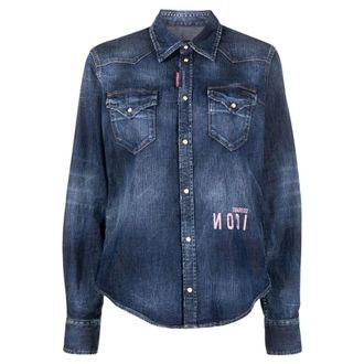 Dsquared2 Icon Reverse Logo Western Donkerblauw Denim Shirt