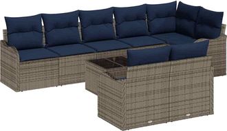 vidaXL Conjunto De Sof&aacute; De Jard&iacute;n 9 Uds. Gris Rat&aacute;n Sint&eacute;tico Vidaxl