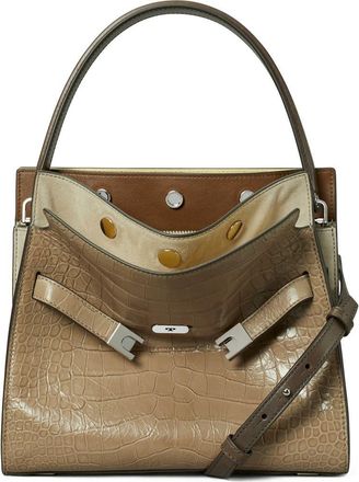Tory Burch Small Lee Radziwill Croc Embossed Leather Double Bag in Brown Shale at Nordstrom
