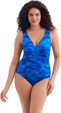 Longitude O-Ring Surplice Long Torso One-Piece Swimsuit in Tidal Wave at Nordstrom, Size 14