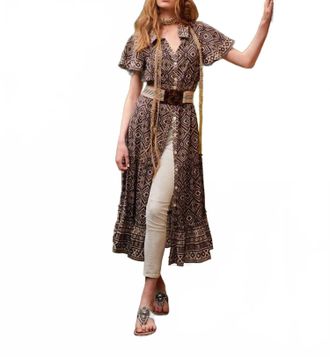 Rubyyaya Aztec Maxi Dress In Brown