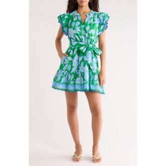 Sugarlips Eriny Verbena Floral Cotton Dress in Kelly-Blues at Nordstrom, Size X-Small