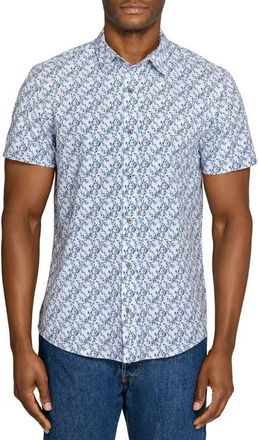 W.R.K Slim Fit Floral Short Sleeve Performance Button-Up Shirt in White/navy at Nordstrom, Size Xx-Large
