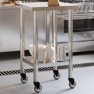 vidaXL Vidaxl - Tavolo da Lavoro Cucina con Ruote 55x55x85 cm in Acciaio Inox