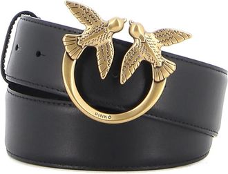 Pinko Zwarte leren riem met gouden logo - Dames - Riemen - Zwart - M - Leer - Accessoires