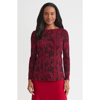 Misook Jacquard Pattern Soft Knit Tunic in Scarlet Red/black at Nordstrom, Size Xx-Large