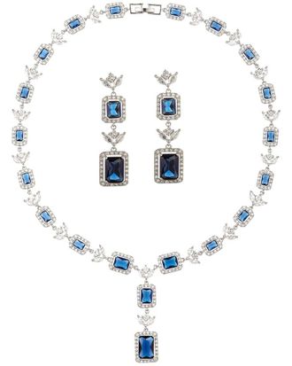 Eyecandy LA CZ Lisa Blue Tennis Necklace Set