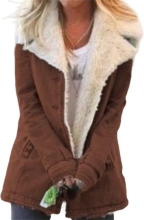 Generic Plus-size Womens Fleece-lined Jacket, Womens Lapel Fleece-lined Jacket, Stylish Composite Button Lapel Coat (Brown,5XL)