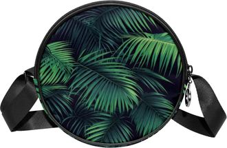 Generic Circle Crossbody Bag for Women, Tropical Plants Small Sling Bag Daypack with Zipper Adjustable Shoulder Straps Casual Ladies Girls Round Purse